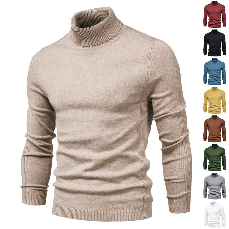 Men&#39;s Solid Color Slim Pullover Turtleneck Sweater Winter Casual Tops Clothing