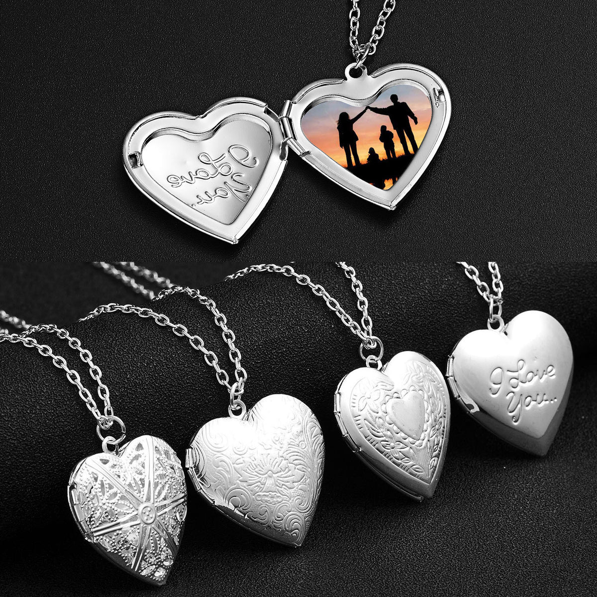 Carved Design Love Necklace Personalized Heart-shaped Photo Frame Pendant Necklace For Women Family Jewelry For Valentine&#39;s Day