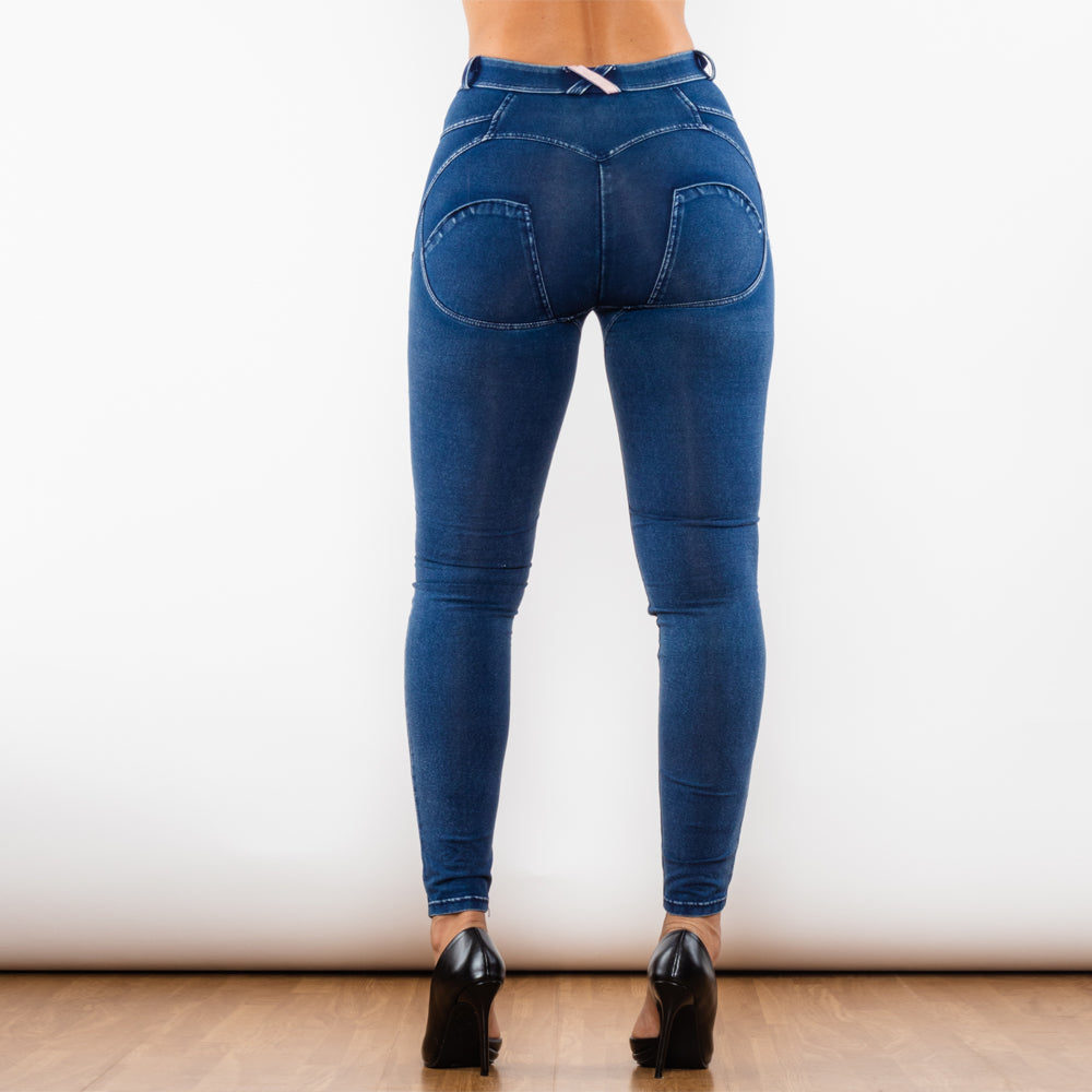 Shascullfites Melody Blue Washed Ripped Middle Waist Ripped Blue Lifting Jegging