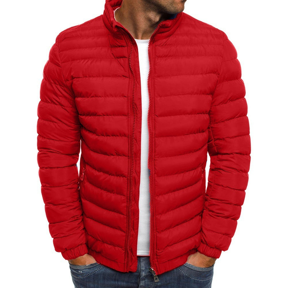 Men Jacket Zipper Solid Color Long Sleeves Pockets Coldproof Autumn Thicken Cotton Padded Overcoat For Outdoor