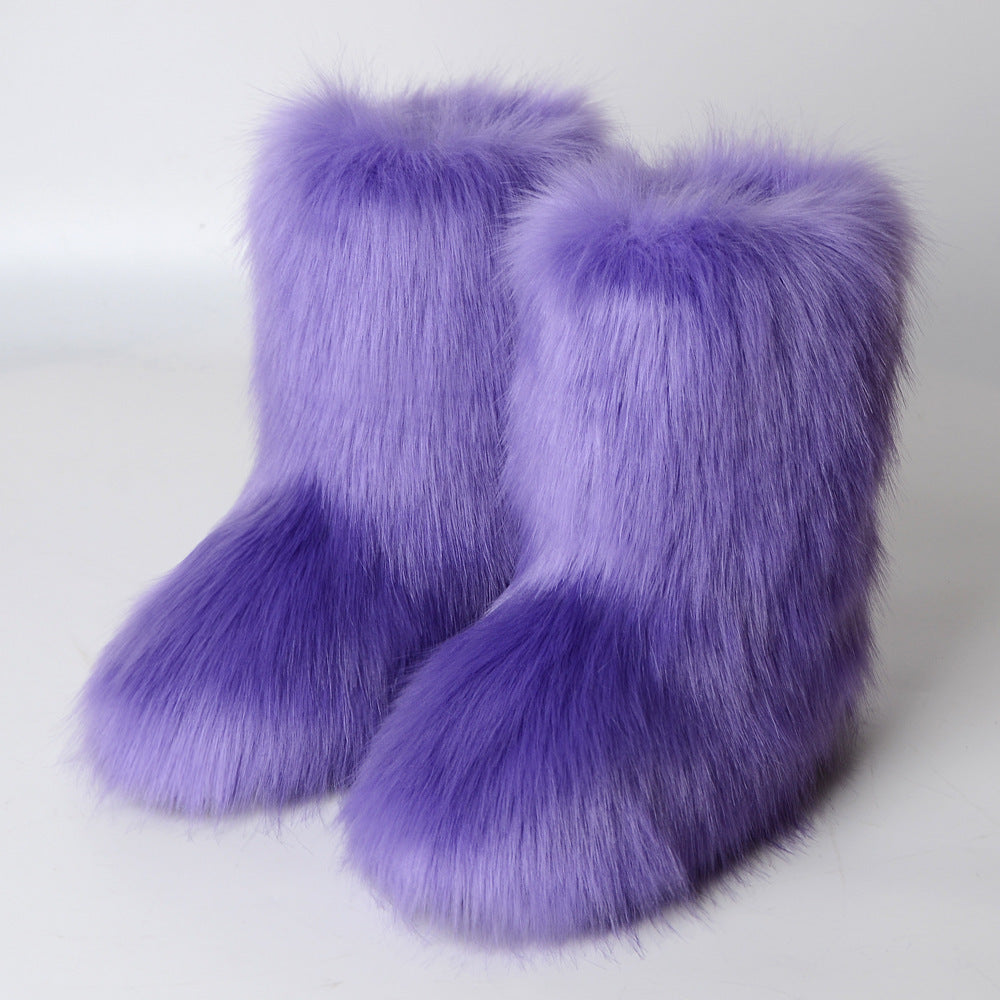 Women&#39;s Shoes Fox Fur Boots Fleece Anti-fur Snow Boots