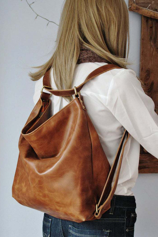 Chestnut Vintage Faux Leather Zip Large Capacity Backpack