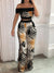 Women's Tropical Print Off-Shoulder Top And High Waist Pant Set