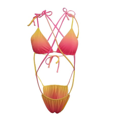 Bikini Tie Rope Gradient Color Bikini Swimsuit Female Split Swimwear