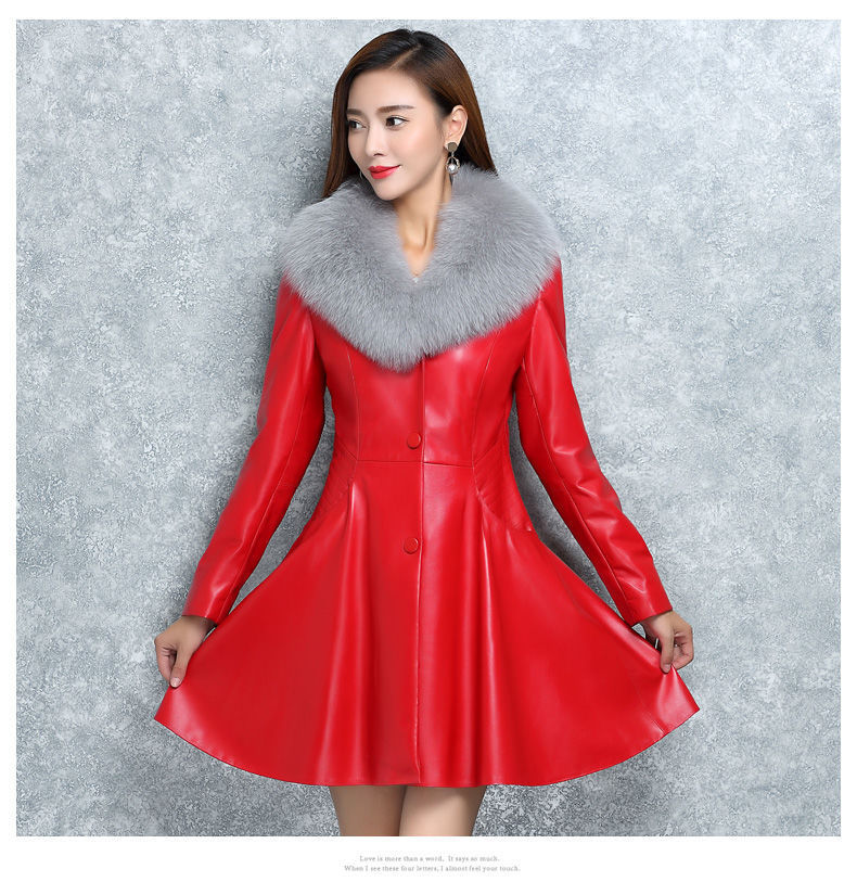 Women&#39;s Faux Fox Fur Collar Fur Coat