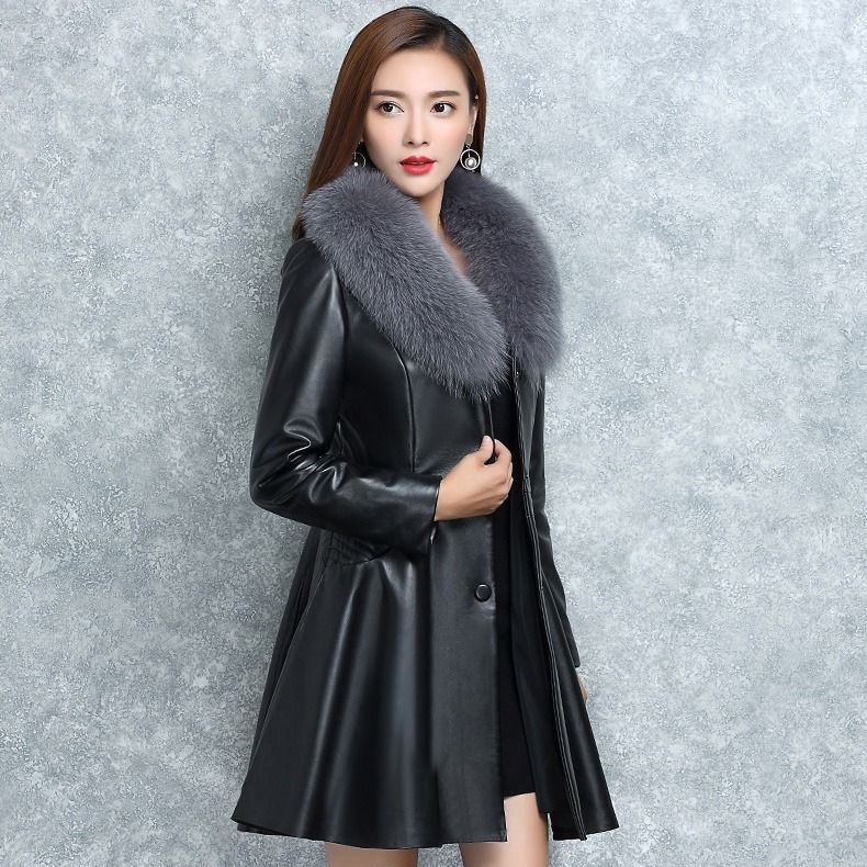 Women&#39;s Faux Fox Fur Collar Fur Coat